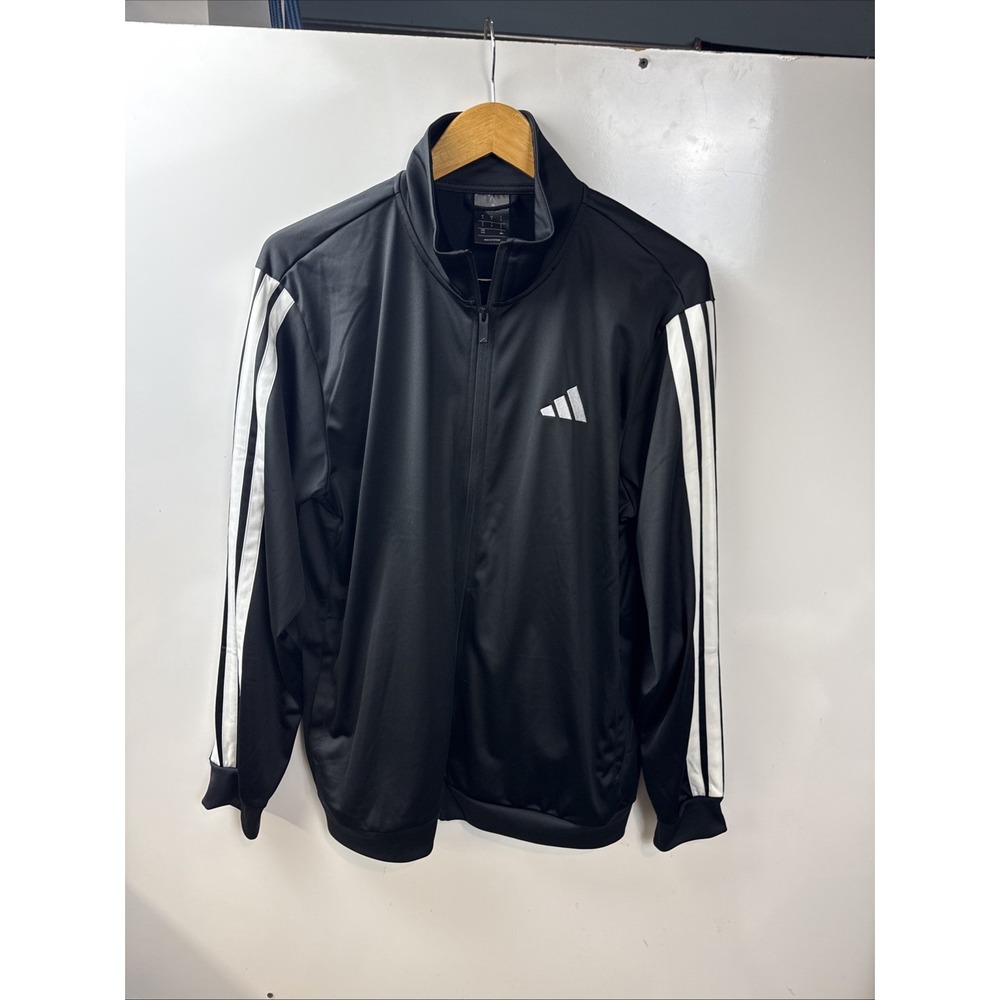 Adidas Men's 3-Stripes Tricot Track Top Men's Size L Black With White Stripes